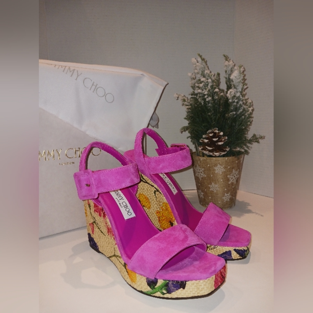 NWT Jimmy Choo - Mirabelle Casual Suede Edge Floral Sandals
